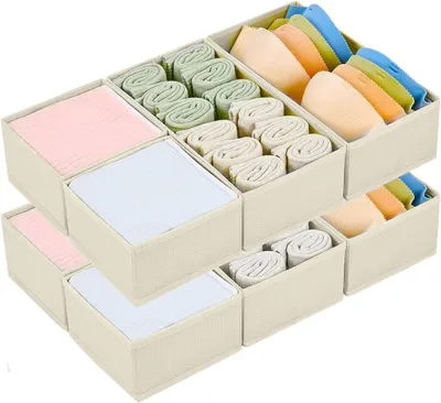 Image de Organisateurs en tissu non tissé, ensemble de 8 pièces, couleur beige, pliables, pour tiroirs et armoires