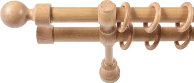 Produktbild von SN Deco - Stilgarnitur Gardinenstange Vorhangstange Giro, Holz, 28mm, 2-Lauf, Komplettset mit Ringen, Farbe Eiche 120cm