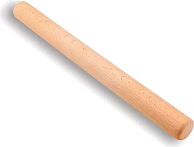 A wooden rolling pin is shown against a white background.