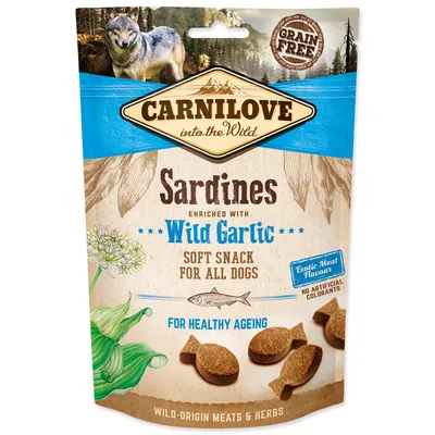 Produktbild von CARNILOVE Semi Moist Snack Sardines Enriched With Wild Garlic - Hundegodbidder med sardiner og hvidlog - 200 g