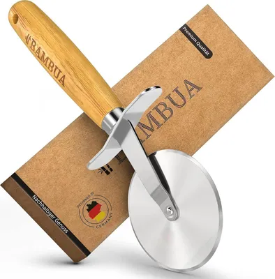 Image de Coupe-pizza, lame en acier inoxydable, manche en bambou, 100% sans plastique, pour la cuisine