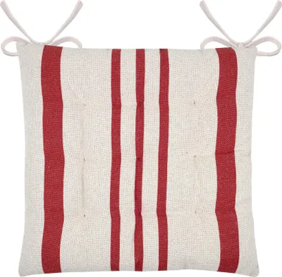 Zdjęcie produktu dla STOF | Poduszka dekoracyjna – poduszka do siedzenia – 38 x 38 cm – czerwona – beżowa – 100% bawełna – poduszka na krzesło – wzór w paski
