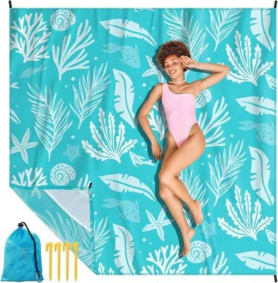 Produktbild von Famanu Stranddecke - sandfrei, wasserfest, 210 x 200 cm - faltbar, leicht, ideal für Reisen