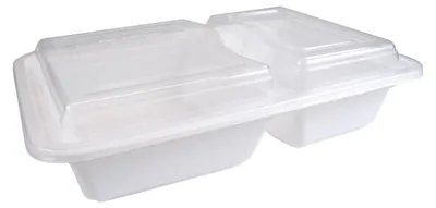 Produktbild von 50x Mehrweg Menüboxen wiederverwendbar PP mit Deckel 2-geteilt weiß 22x15x6cm