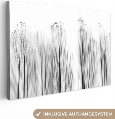 Produktbild von OneMillionCanvasses® - Leinwandbilder - 150x100 cm, Bäume - Schwarz und weiß - Vögel - Natur, Wandbilder Kunstdruck Wanddekoration - Foto auf Leinwand - Gemälde auf Holzrahmen