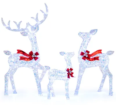 Productafbeelding van COSTWAY 3-delige LED-rendierfamilie, kerstverlichting met 215 LED's, kerstfiguur voor binnen en buiten, kerstdecoratie, koudwit