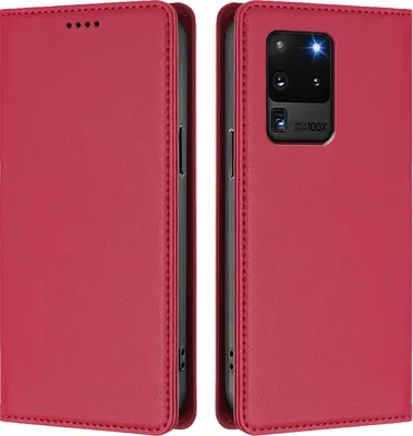 Image de Etui en cuir pour Samsung Galaxy S20 Ultra 5G, étui magnétique en cuirPolyuréthaneavec support Rouge