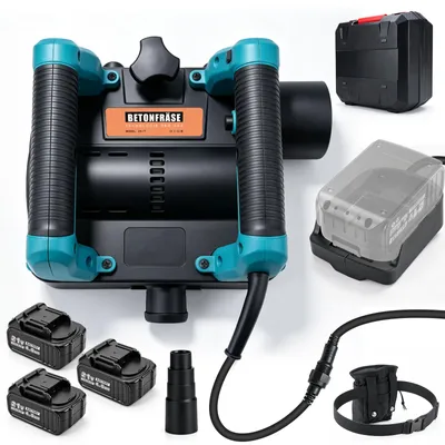 Image de Coupe-béton sans fil de 1600W, avec 3 batteries de 4,0Ah, meuleuse de dégrossissage à 4000 tr/min, profondeur de coupe réglable de 0 à 4 mm, avec 6 réglages, fraise à rouleaux, fraise de rénovation, fraise pour murs, ponceuse pour béton