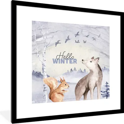 Produktbild von MuchoWow® Gerahmtes Poster Tiere - Schnee - Winter 40x40 cm - Poster mit Schwarzem Bilderrahmen Wandposter Rahmen Foto Bilder - Poster - Plakat im Rahmen