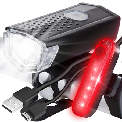 Image de Kit éclairage vélo avant et arrière 3W, lampe vélo, avant et arrière, rechargeable par USB, étanche, 3 modes, batterie 1100mAh, éclairage vélo Retoo