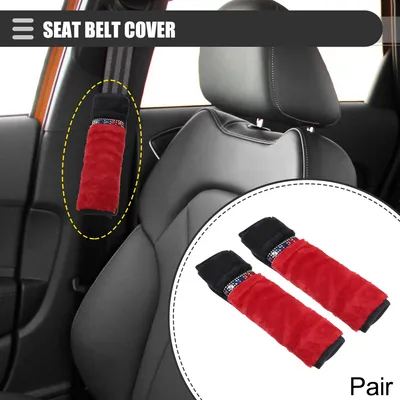 Image de Housse Universelle Pour ceintures de sécurité De Voiture, Coussin De Ceinture D'Épaule, 24,2X7,5 Cm, Confortable, Protège Le Cou, En Peluche Avec Strass, Rouge, 1 Paire