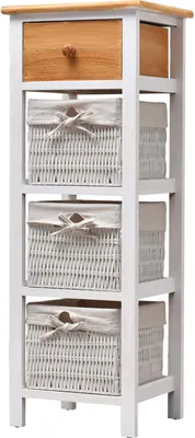 Image de Rebecca Mobili Commode 4 tiroirs en bois et osier, blanc et marron