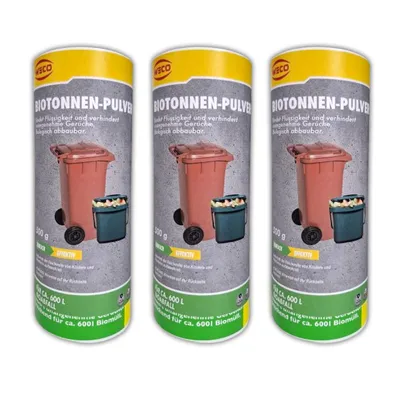 Produktbild von 3x Biotonnenpulver je 500g Biotonnen Für ca. je 600 l Mülleimer Abfall Abfalltonne Pulver Geruchskontrolle