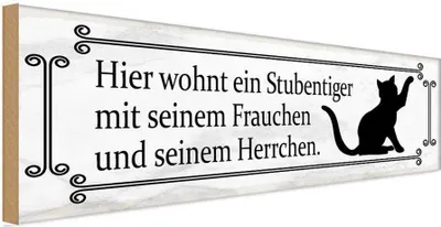 Produktbild von vianmo Holzschild 10x27 cm Katze hier wohnt ein Stubentiger Tier Haustier
