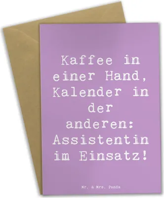 Produktbild von Mr. & Mrs. Panda Grußkarte Spruch Assistentin im Einsatz - Lavendeltraum - Geschenk, Liebevoll, weihnachtskarten, Einsatzbereitschaft, hochzeitskarten, Beruf, babykarte