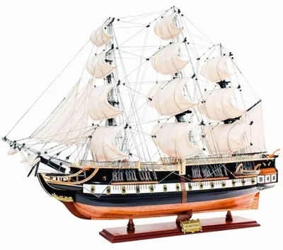 Produktbild von Casa Padrino Luxus Flaggschiff USS Constitution mit Massivholz Ständer Schwarz / Braun 103 x 30 x H. 85 cm - Handgefertigtes Deko Schiff Holzschiff Segelschiff Kriegsschiff - Deko Accessoires
