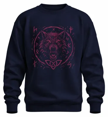 Produktbild von Wikinger Wolf Runen Grunge nordisch keltisch Knotenmuster Sweatshirt Pullover, Navy, XL