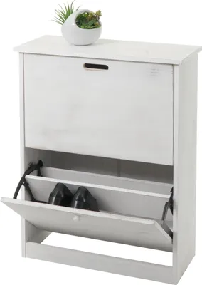 Obrázek produktu pro Výklopník na boty HWC-K45, botník na boty, 81x60x25cm 2 klapky, MDF z paulovnie  shabby white