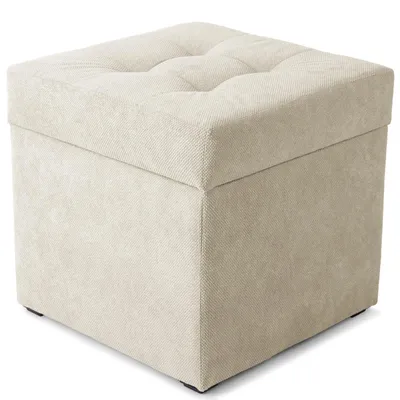 Produktbild von MG Design Polsterhocker Beige 45x45 cm - Stauraum 50L, bis 300 kg, stabil & pflegeleicht, für Wohnzimmer, Schlafzimmer & Flur