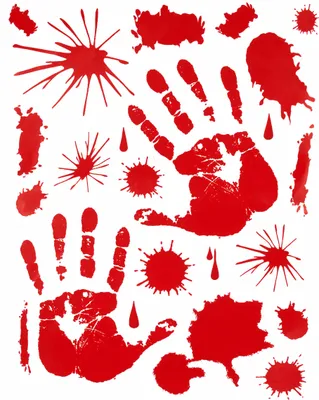 Image de Jeu d'autocollants mains ensanglantées pour Halloween 10 pièces rouge 30x40cm -