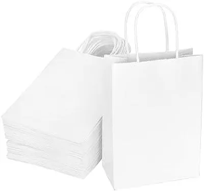 Produktbild von 60 Stück Weiße Geschenktüten aus Papier mit Griffen, kraftpapier tüten, 15 x 8 x 21 cm, für Partys, Verpackungen, Einkaufstasche, Einkaufstüten