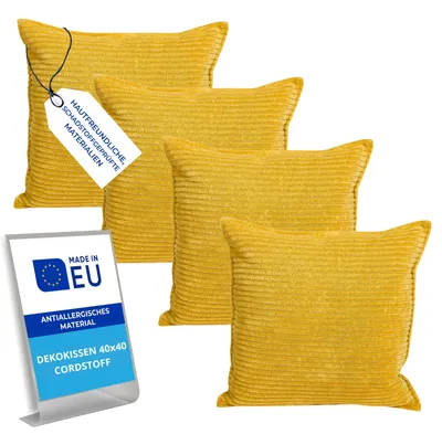 Produktbild von Pillows24 – 4x Dekokissen 40x40 aus Cord | Weiches Zierkissen & Sofa Kissen | Deko Kissen 40x40 für Palettenkissen in Wohnzimmer & Balkon | Sofakissen  EU | Cappuccino