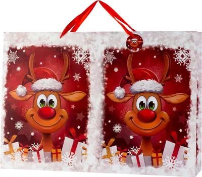 Produktbild von 4  XXL Geschenktüten Querformat Weihnachten Lustiges Rentier 72 x 50 cm