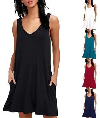 Imagen del producto de Elzusha - Vestido corto de verano para mujer, estilo tankjurk, con bolsillos