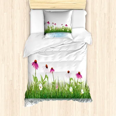 Produktbild von ABAKUHAUS Blume Mantele, Cartoon Blumen See, Milbensicher Allergiker geeignet mit Kissenbezügen, 135 cm x 200 cm - 80 x 80 cm, Mehrfarbig