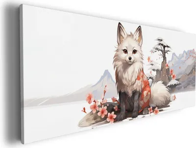 Produktbild von Wallario Premium Leinwandbild Fuchs mit Kirschblüten in Größe 80 x 200 cm