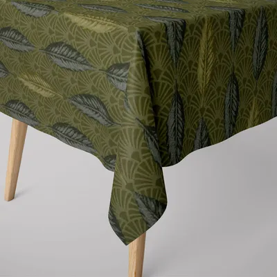 Produktbild von SCHÖNER LEBEN. Tischdecke Doubleface Art Déco Blätter Fächer grün c Größe 130x220cm