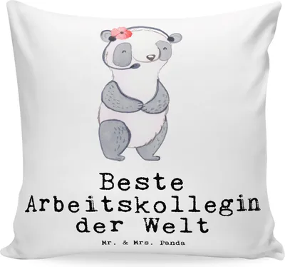 Produktbild von Mr. & Mrs. Panda couch kissen Panda Beste Arbeitskollegin der Welt - Weiß - Geschenk, Dekokissen, Sofakissen, Beruf, Polster, Büro, 40x40, Ruhestand, Kuschelkissen