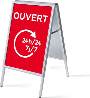 Produktbild von Showdown Kundenstopper - DIN A1 - Komplett-Set - Ouvert 24/7 Französisch - Rot/Schwarz