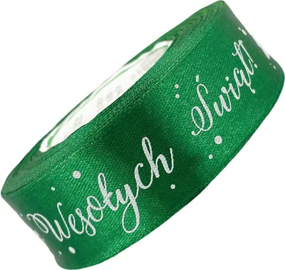 Image de Ruban de satin vert Joyeux Noël 25mm x 23m