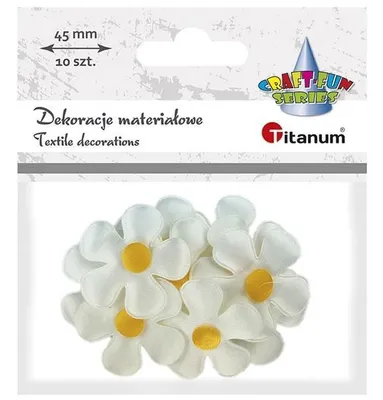 Produktbild von Ozdoba materiałowa kwiatki 45mm biało-żólte 10szt