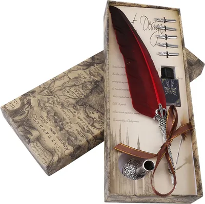 Produktbild von Federkiel- und Tintenset, englische Kalligraphie, Tauchstift-Set, 6 Ersatzspitzen, Schrein-Geschenkbox für Freunde und Lehrer