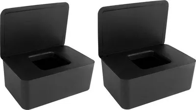 Produktbild von Famanu Serviettenbox mit Deckel - Schwarz, Kunststoff, für Feuchttücher und Toilettenpapier