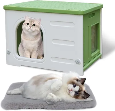 Produktbild von Kunststoff-Katzenhaus für Outdoor Indoor-Gebrauch, stapelbar verwilderte Katze Unterschlupf Indoor-Katzenhaus isoliert wetterfest wasserdicht -Grün