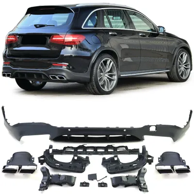Productafbeelding van Stootbalk + uitlaatsierstukken, 4-delig, chroom, voor Mercedes-Benz GLC, modeljaren 2016/01 - 2018/12