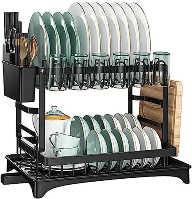 Productafbeelding van PromoHome® Twedeels afdruiprek voor aanrecht – Ruimtebesparend met opvangbak, zwart, 43x31x30 cm