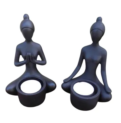Produktbild von Skulpturen-Set Yoga 2 Stück Fengshui Deko-Figuren / Teelichthalter