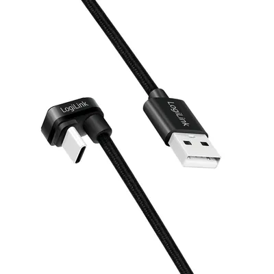 Image de Câble USB 2.0 LogiLink CU0195 USB-C - USB-A, M/M, coudé, noir, 3m