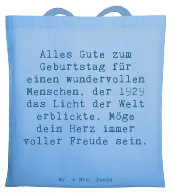 Produktbild von Mr. & Mrs. Panda Tote Bag Spruch 1929 Geburtstag - Sky Blue - Geschenk, Ehrung Geburtsjahr, Laptoptasche, Schultasche, Tasche, Shopping, Alter, Alles Gute zum
