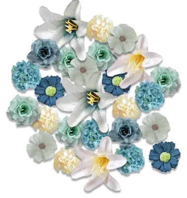 Image de 40 pièces de fleurs artificielles pour la décoration, marguerites artificielles, roses artificielles pour la décoration, fleurs artificielles, fleurs en soie, hortensias artificiels réalistes pour mariages (bleus)