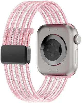 Produktbild von Stravo Uhrenarmband Nylon Mesh Magnetverschluss passend für Apple Watch 42/41/40/38 mm Serie 1-11, SE 1/2/3 – Rosa