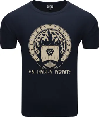 Produktbild von Diarbo Herren T-Shirt mit Wikinger Druck Walhalla erwartet Sie Dunkelblau Gr.S