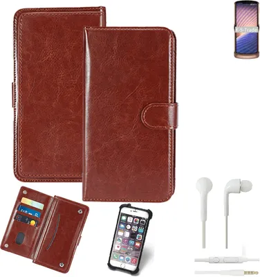 Produktbild von K-S-Trade 360° Hülle kompatibel mit Motorola Moto G9 Plus inkl. Headphones braun Kunstleder Case BookCase WalletCase Kunstlederederhülle