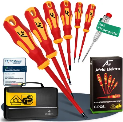Produktbild von Schraubendreher Set VDE 1000V – Elektriker & Elektro Schraubenzieher mit Phasenprüfer & Tasche