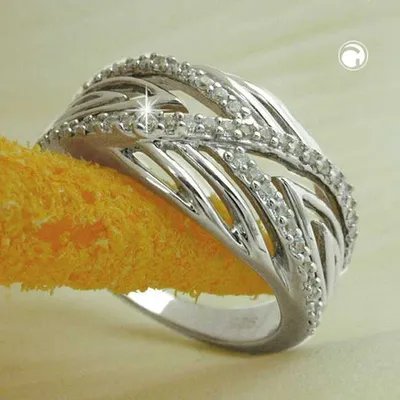Produktbild von Gr. 58 - Ring 11mm mit vielen Zirkonias glänzend rhodiniert Silber 925 Ringgröße 58