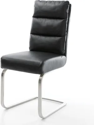 Produktbild von DELIFE Freischwinger Pela-Flex Echt-Leder Schwarz Freischwinger flach Edelstahl Taschenfederkern